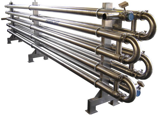 Intercambiador tubular FMOS de acero inoxidable sobre bastidor