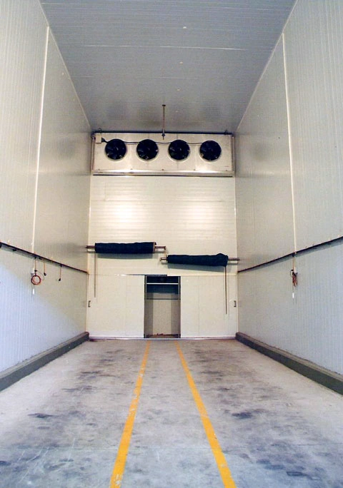 Recinto frigorífico con ventiladores y espacios de circulación de aire