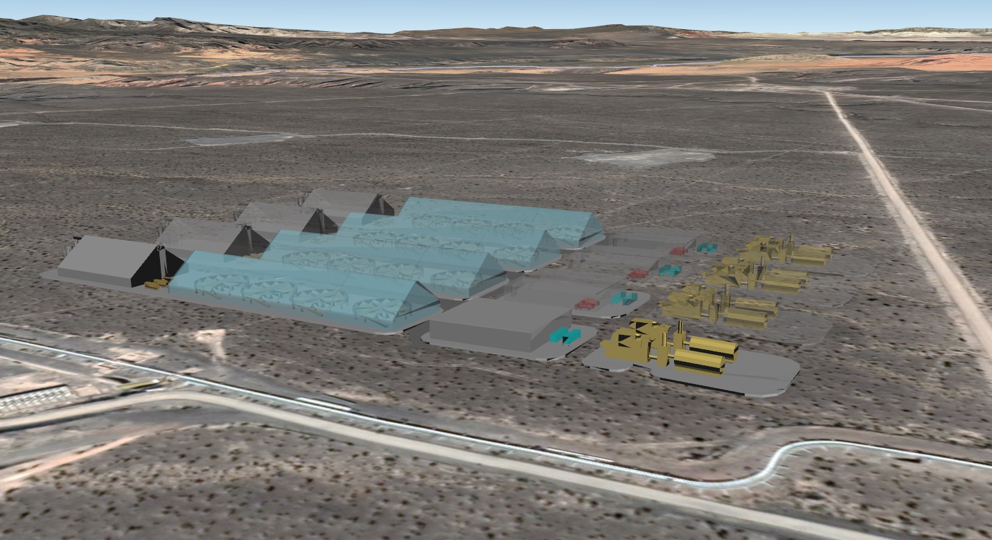 Render de la configuración modular propuesta para el proyecto de potasio en desarrollo para Argentina Potash.